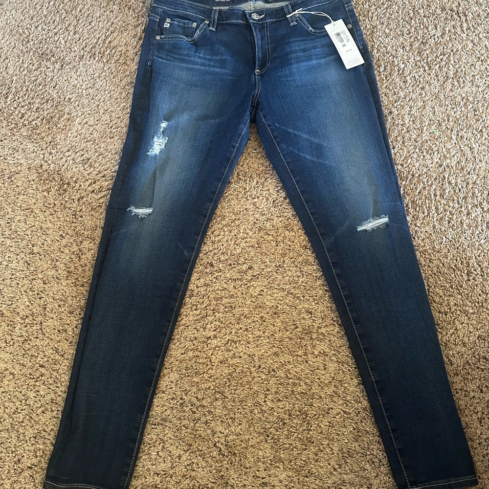 Womens Ag-ed Denim Blue Distressed Super Skinny Ankle Jeans/The Legging Ankle 31
